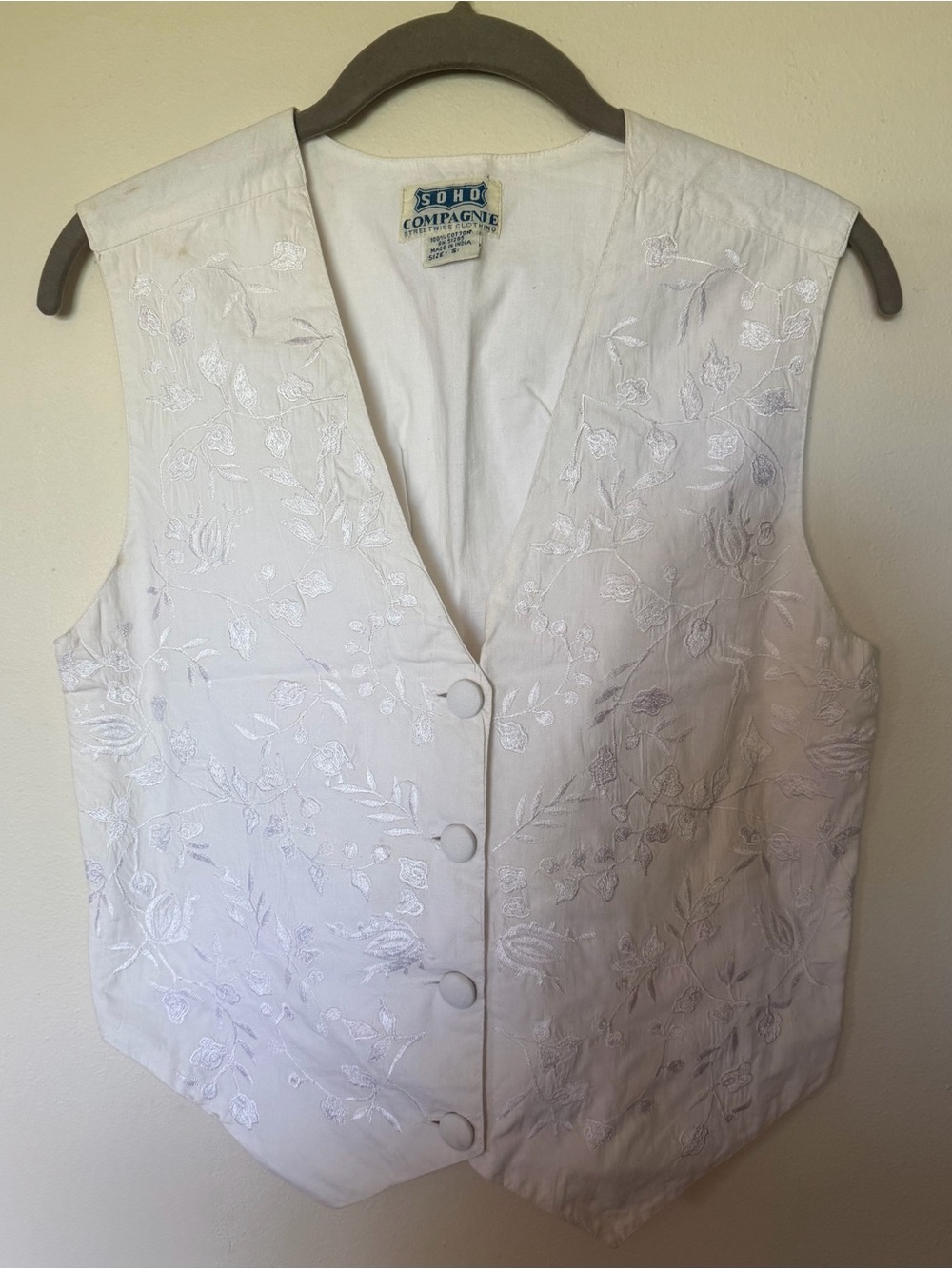 Vintage SOHO COMPAGNIE White Embroidered Cotton Vest